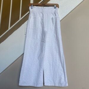 Wide-Leg embroidered lining eyelet  front  pocktselastic wast girl pants